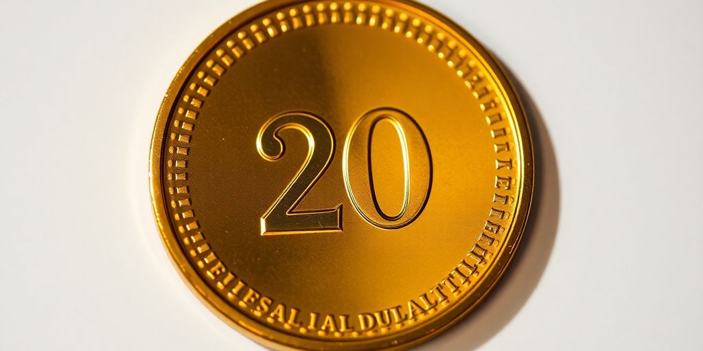 Pièce d'or de 20 dollars brillant sous un éclairage doux.