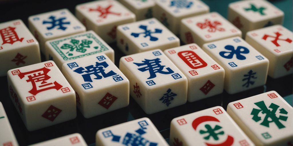 Close-up of Mahjong character tiles showcasing intricate symbols and designs.