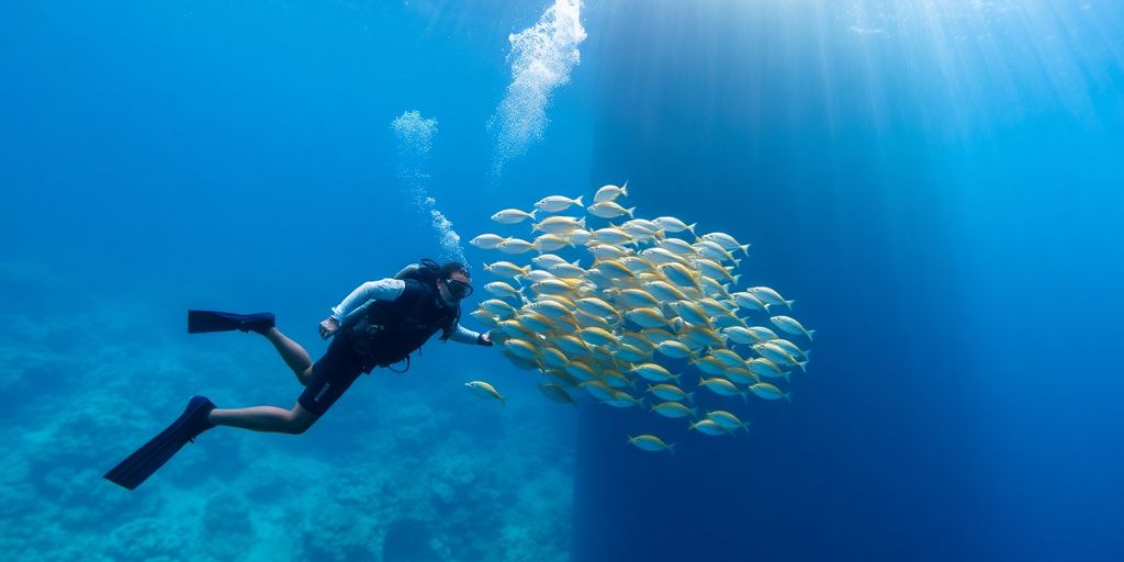 Divers exploring vibrant coral reefs in Rangiroa.
