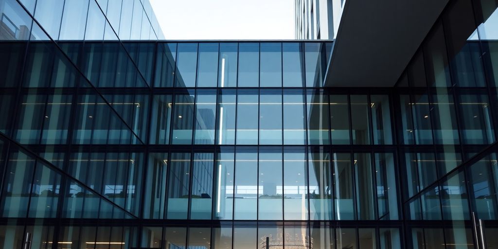 Modern building architecture with digital elements.