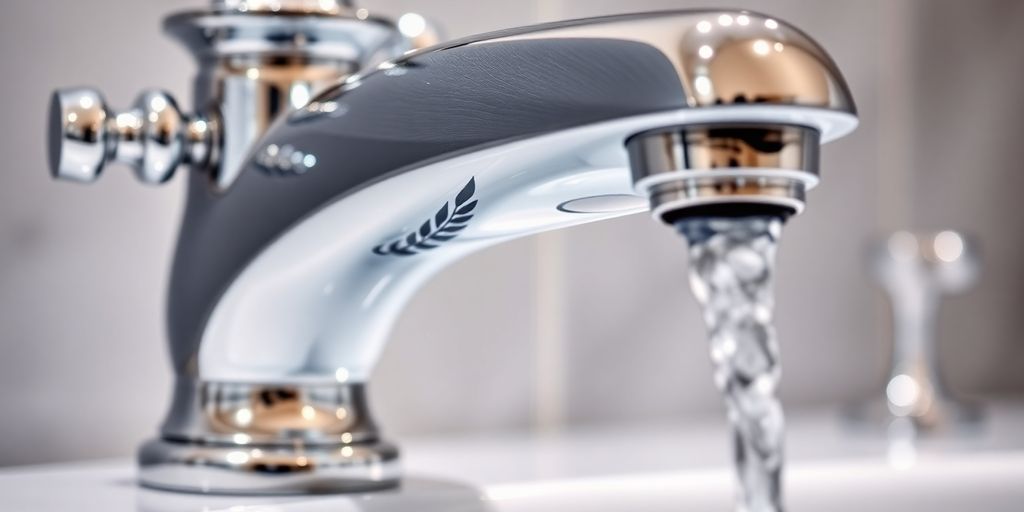 Elegant bathroom tap with a polished chrome finish.