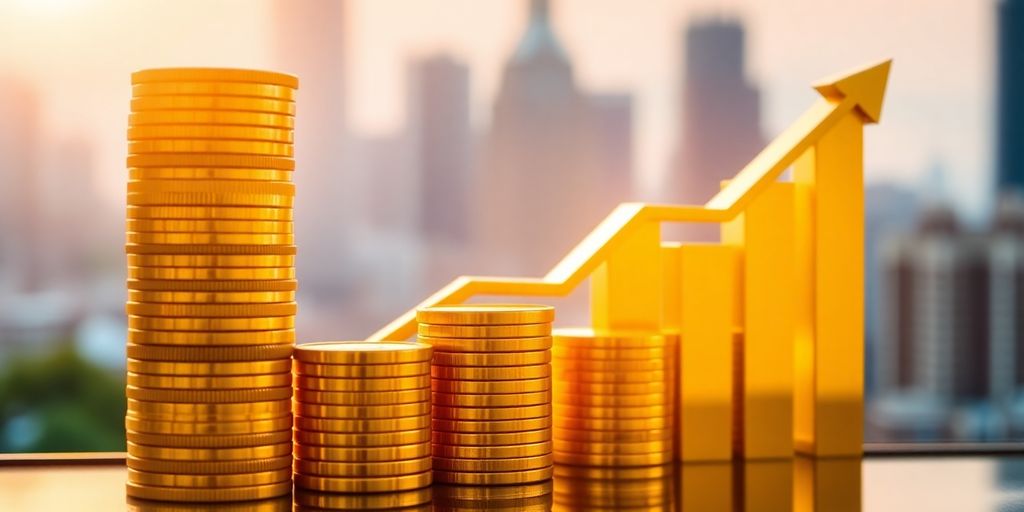 Golden coins stacked on a bar chart.