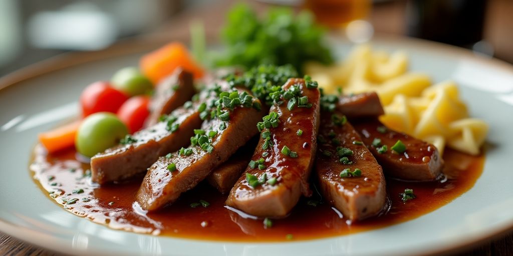 Schwartzwälder Jägersauce mit Fleisch und Gemüse.