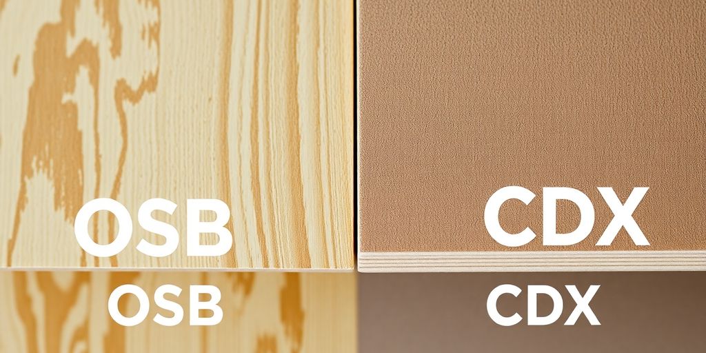Close-up of OSB and CDX plywood sheets.