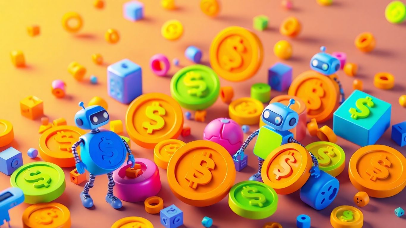 3D illustration of digital currency and bots.