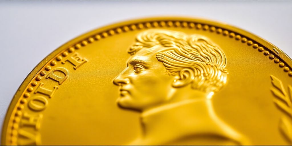 Gros plan sur une pièce Napoléon en or.