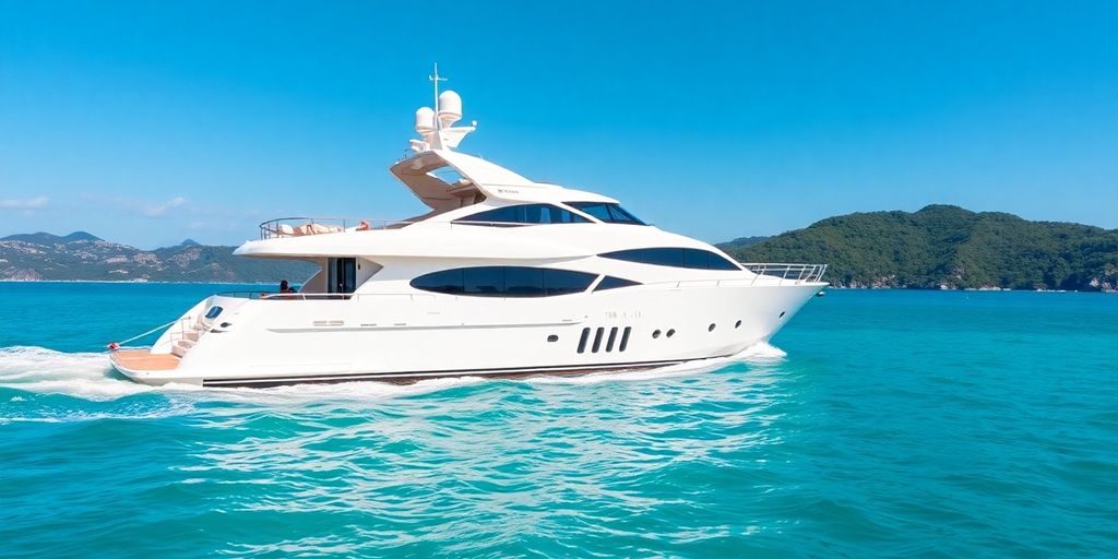 Sleek white 180-foot motor yacht on sea.