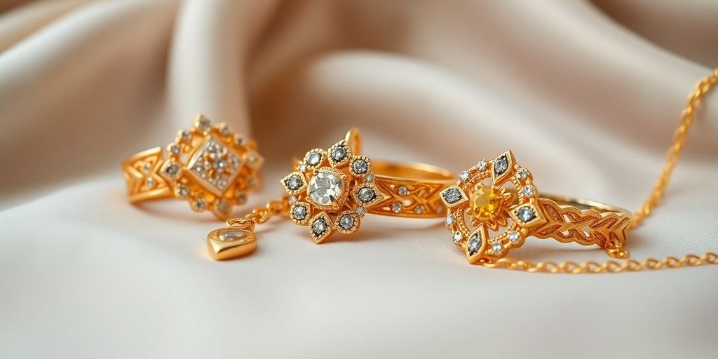 Bijoux en or sur un fond élégant et doux.