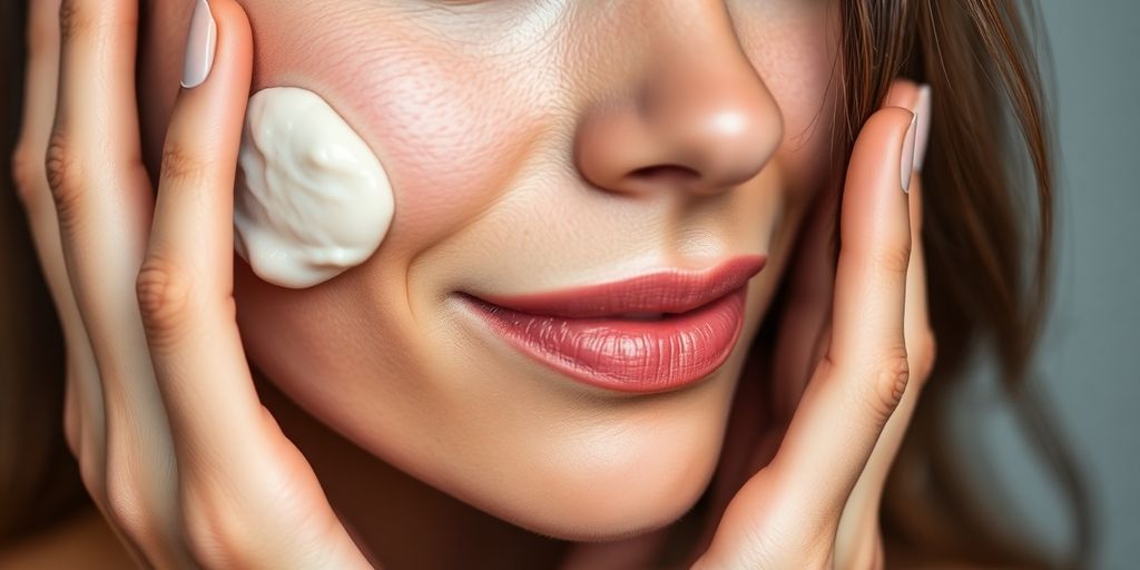 Woman with smooth, glowing skin applying a face mask.