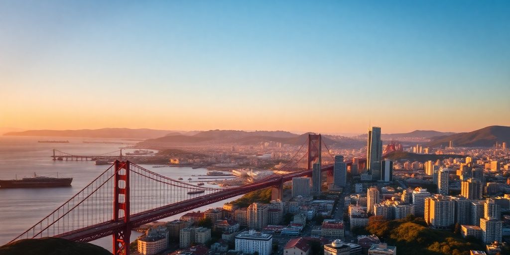Vue aérienne de San Francisco au coucher du soleil.