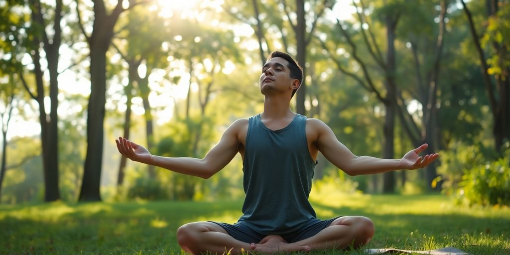 Person practicing trauma release exercises in nature.