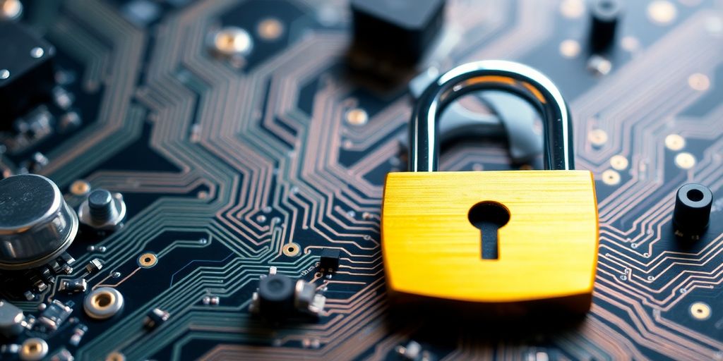 Close-up of a digital security lock on a circuit.