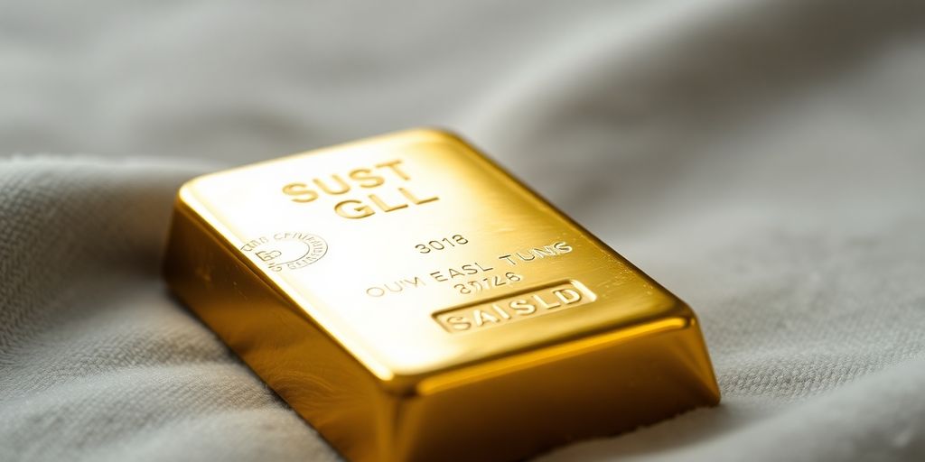 Lingot d'or sur un tissu en velours.