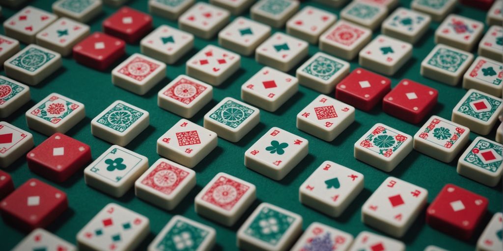 Mahjong poker tiles displayed in an organized, vibrant layout.