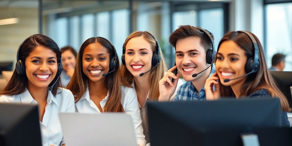 Professional call center agents communicating effectively.
