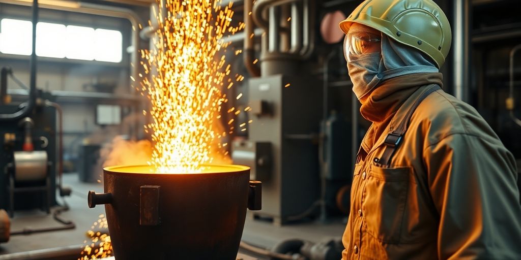 Fourneau en fusion dans une raffinerie d'or.