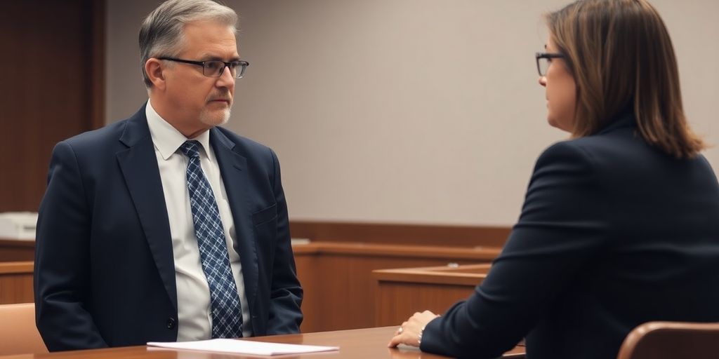 Elgin criminal defense lawyer consulting with a client in court.