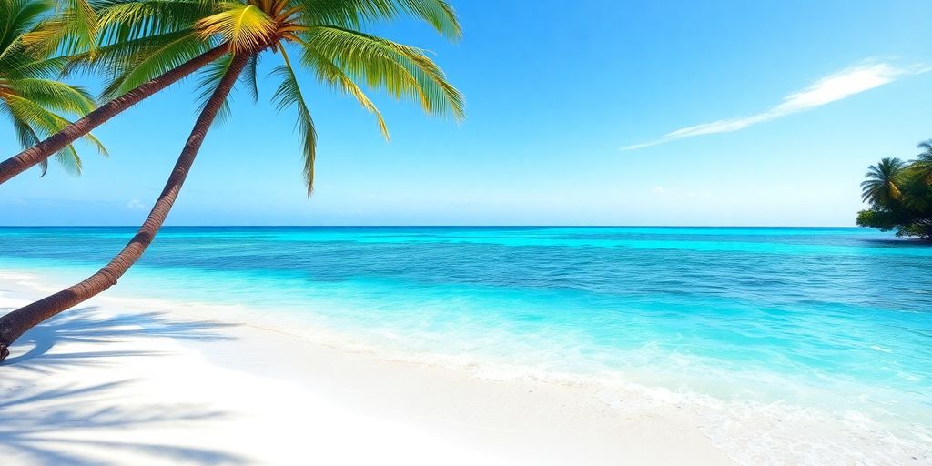 Crystal clear turquoise water meeting a sandy beach.