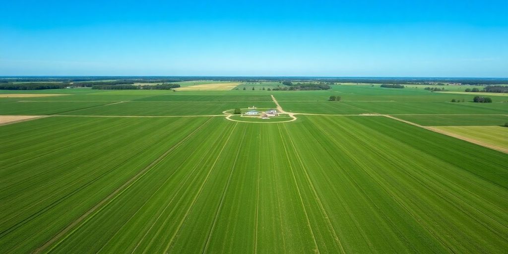 Arkansas farmland with a house in the background.