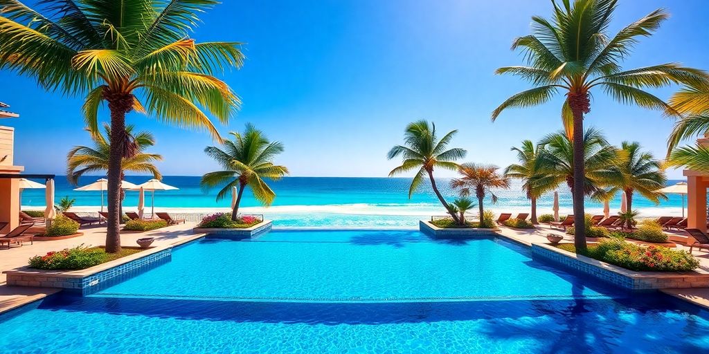 Luxury resort pool overlooking ocean in Cabo.