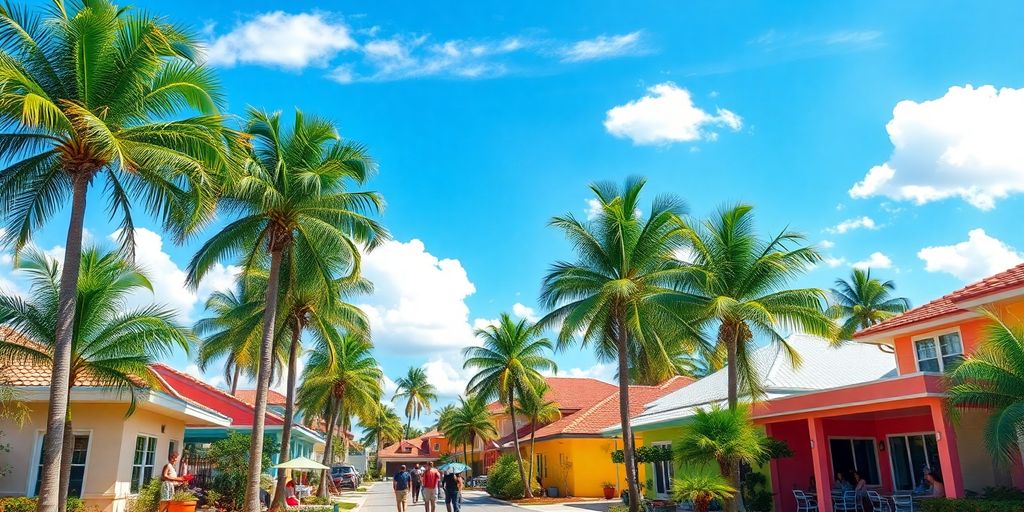 Vibrant Broward County neighborhood with palm trees and homes.