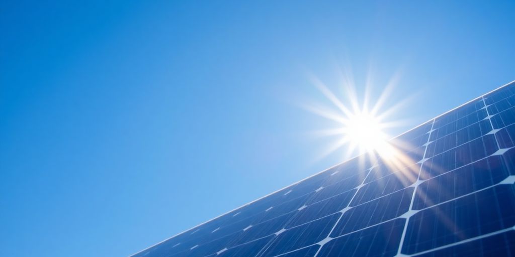 Panneau solaire brillamment éclairé par le soleil.