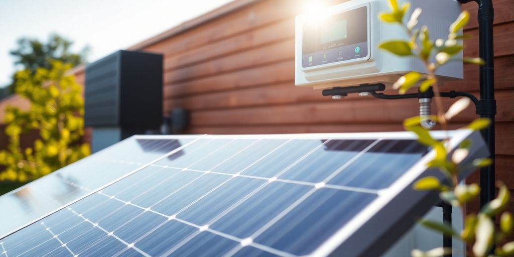 Modern thermal energy storage system with solar panels.