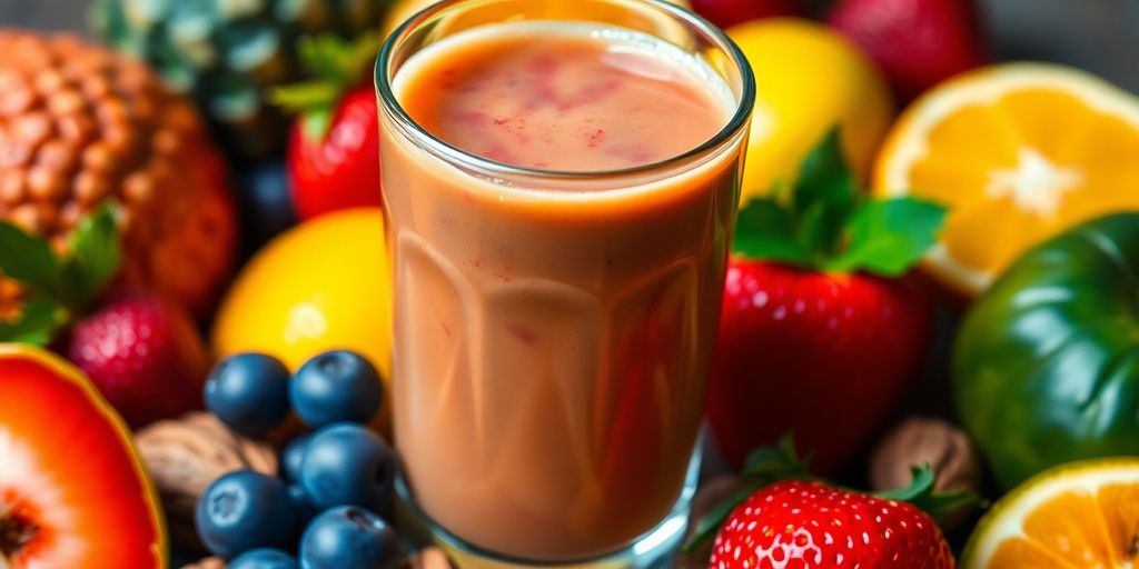 Collagen drink mix with fruits and nuts for men's health.