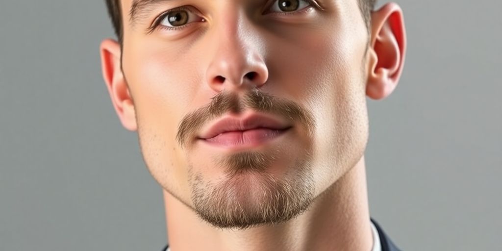 Man with landing strip goatee, minimalist style.