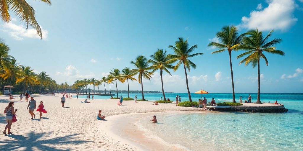 People enjoying sunny beach day at Haulover Park.