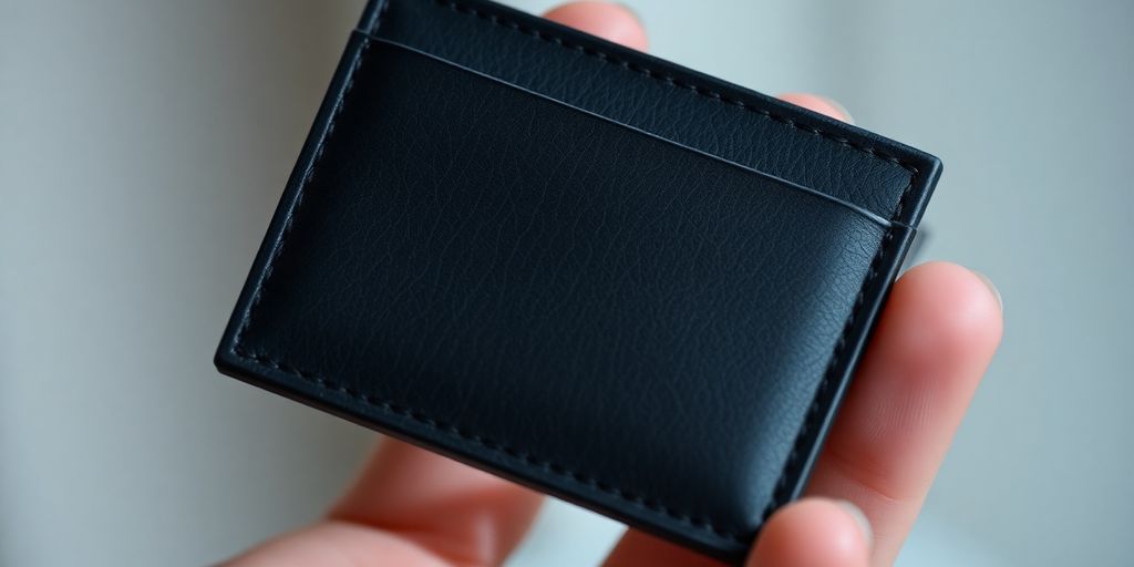 Leather cardholder with elegant stitching and minimalist design.