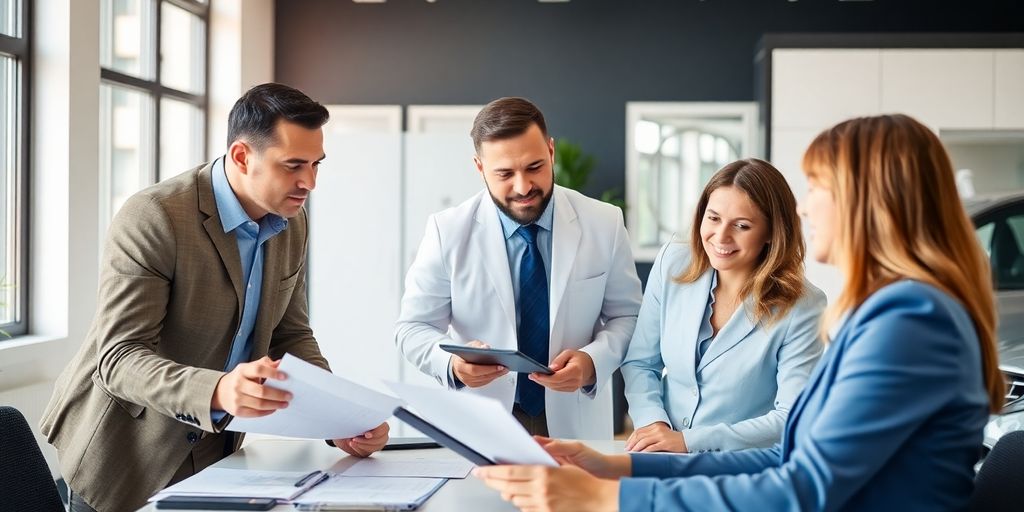 Accident management team assisting client with car insurance.