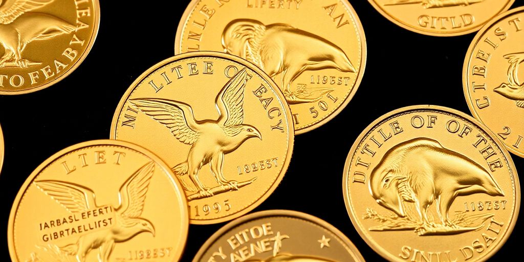 Pièces d'or américaines sur fond velours noir.
