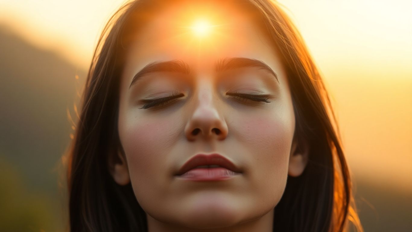 Person concentrating with glowing energy