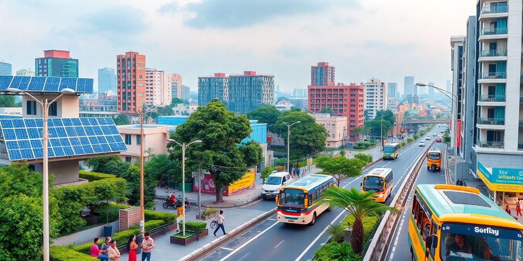 Smart city technologies enhance urban living in India.