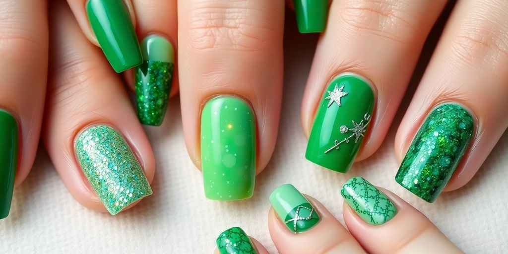Unhas verdes decoradas em diversos estilos.