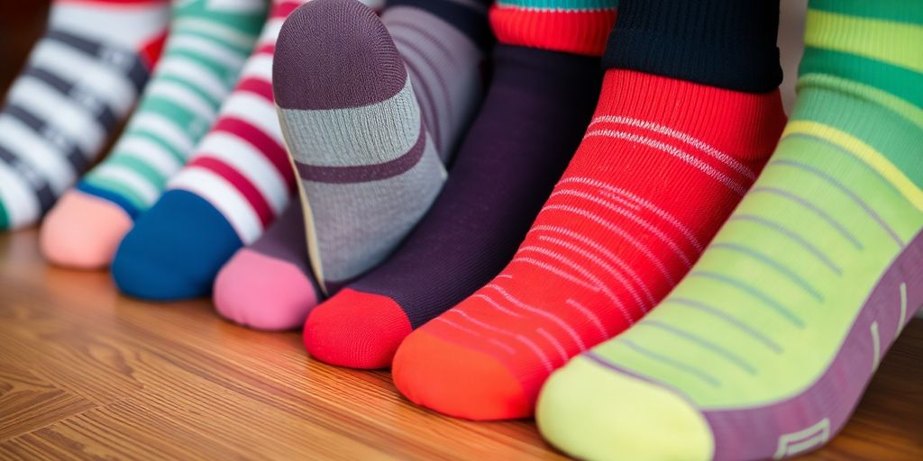 Colorful anti-slip socks with textured grip soles.