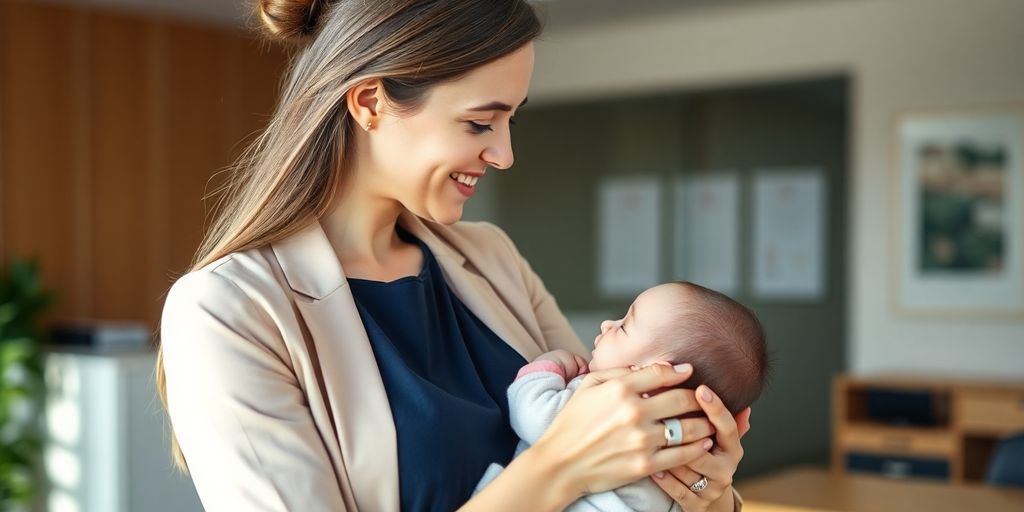 Mãe amamentando bebê no trabalho