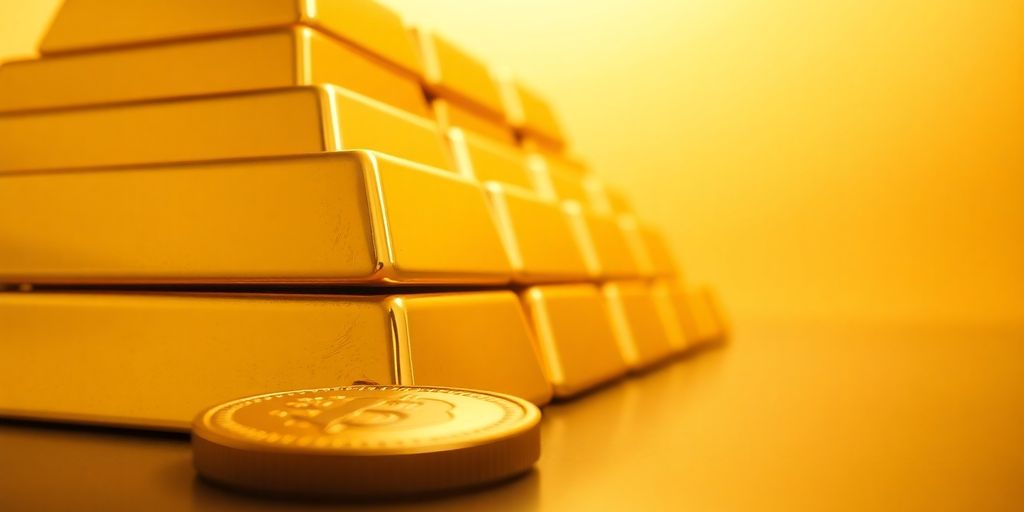 Lingots d'or empilés, pièce d'or brillante