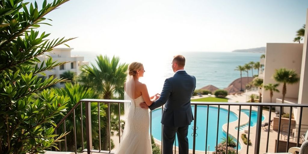 Couple celebrating at a luxurious Cabo wedding venue.