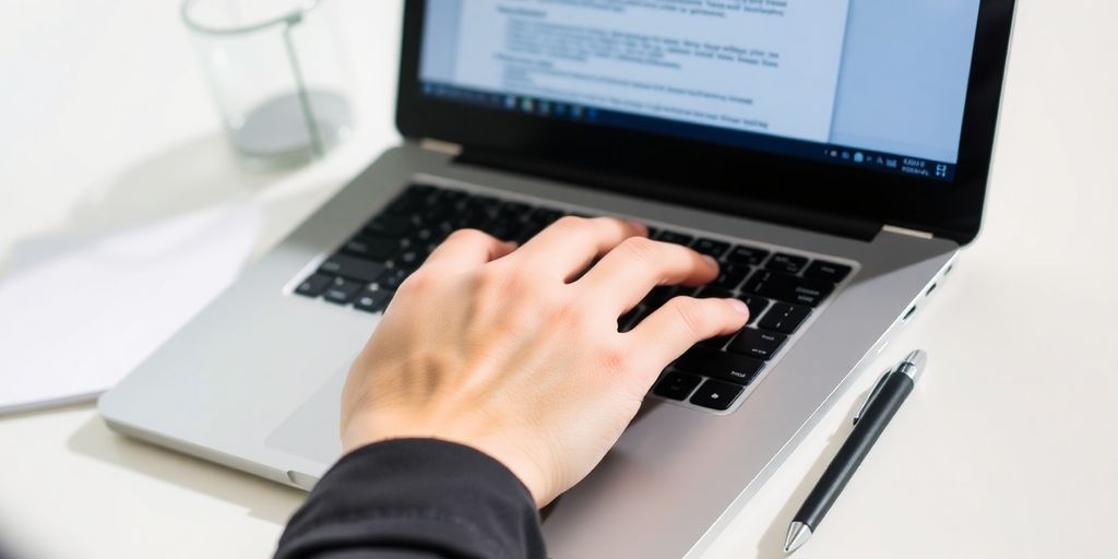 Resume on desk with hands typing