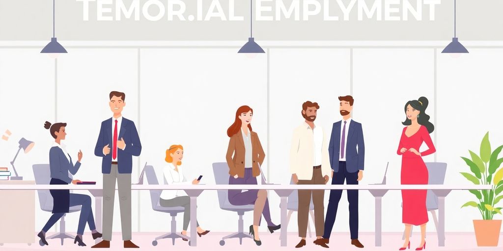 Illustrasjon av midlertidig ansettelse i arbeidsmiljøet.