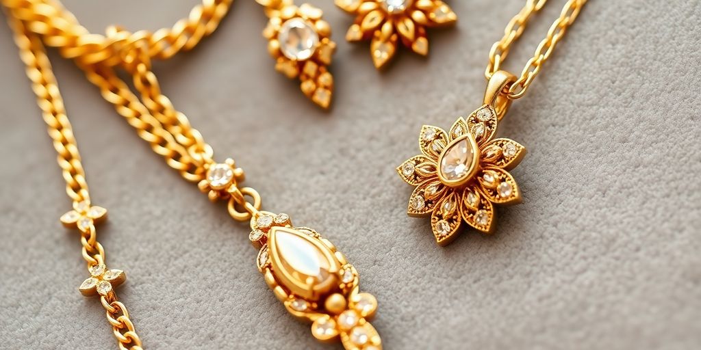 Bijoux en or sur un fond en velours.