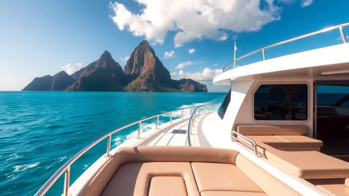Luxury yacht sailing near St. Lucia's Pitons.