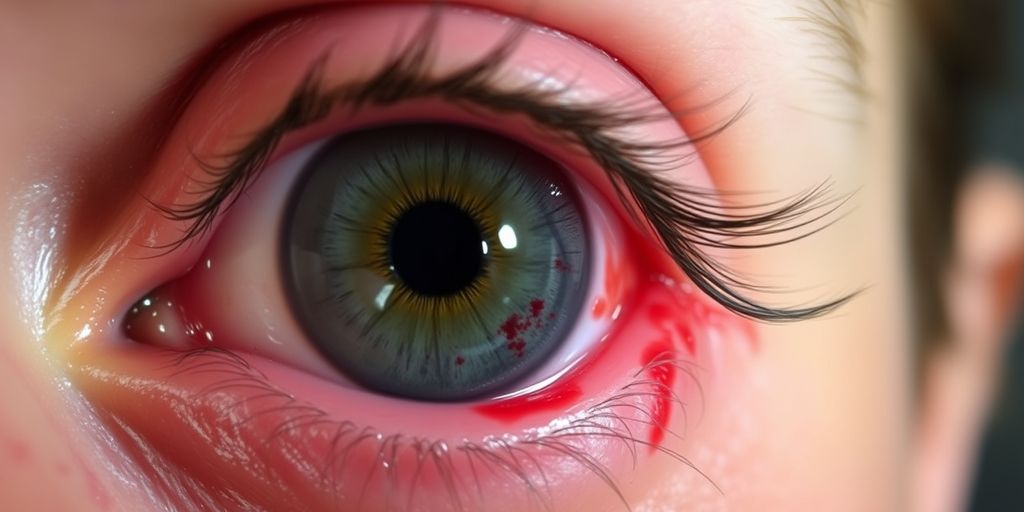 Close-up of an irritated red eye