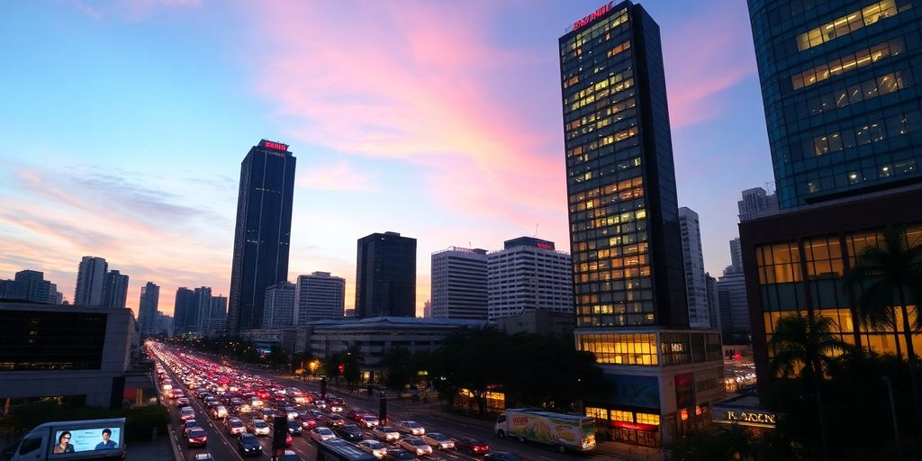 Manila skyline, modern architecture, business district.
