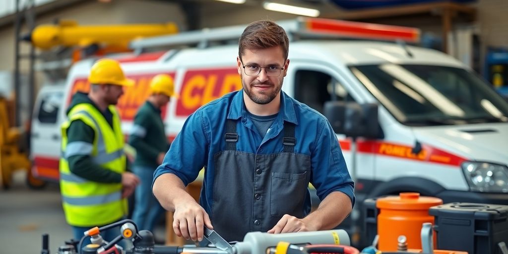 Home service professional working with tools and equipment.