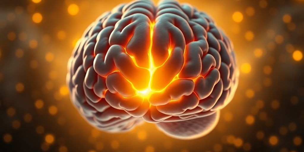Glowing hippocampus in a brain with golden light.