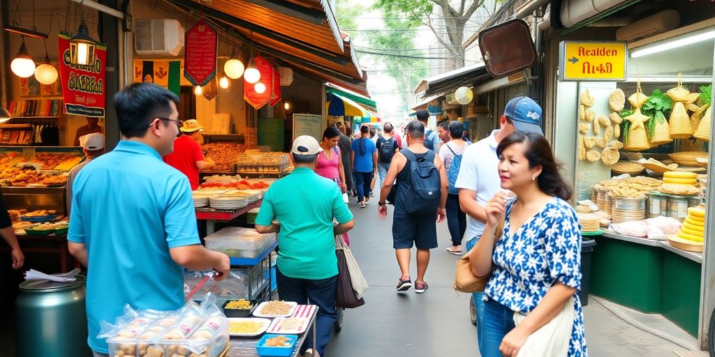 Bustling Bangkok street filled with locals and expats.