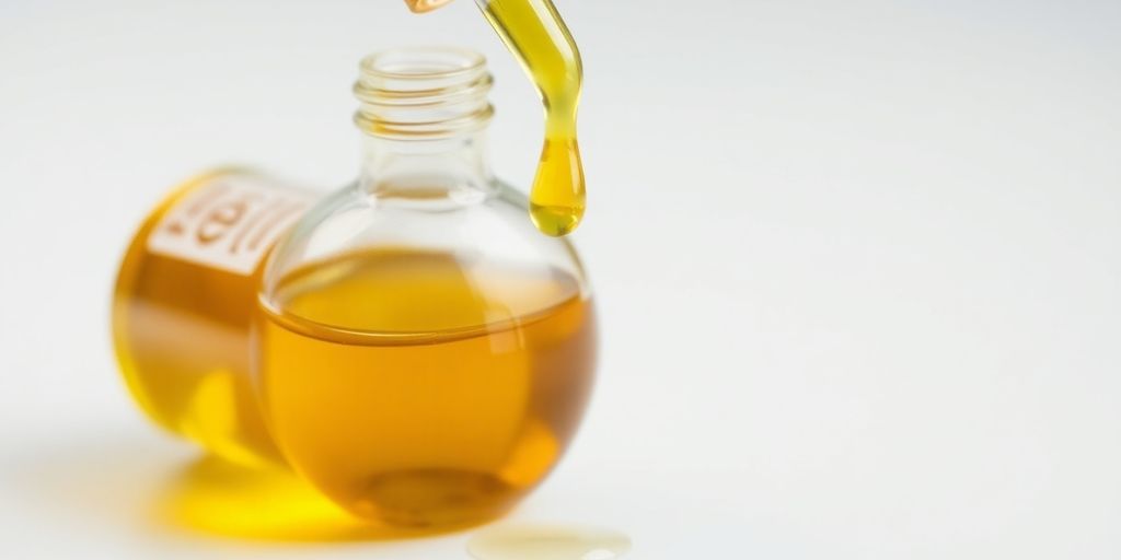 Bottle of Vitamin E face oil with a dewy droplet.